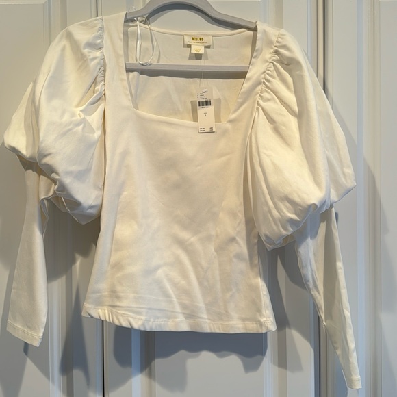 NWT Maeve Small by Anthropologie puff / mutton long sleeve top in white! - Picture 2 of 5
